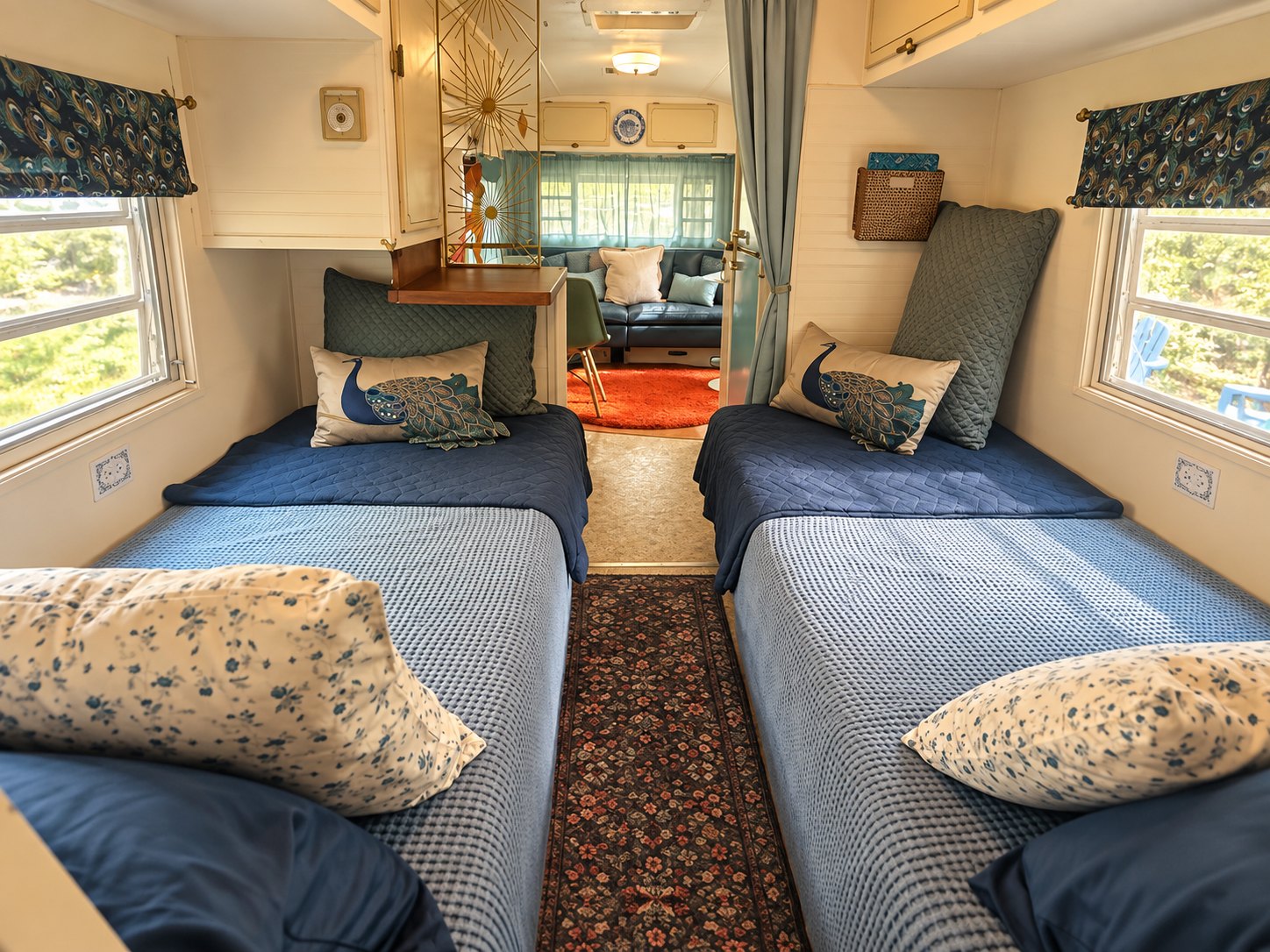 Two single beds in the RV bedroom