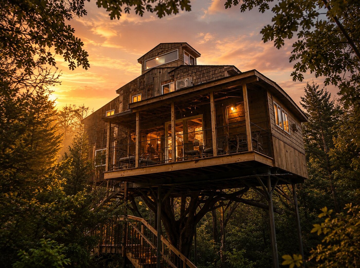 Upward Treehouse at sunset